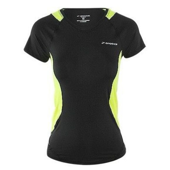 Brooks Nightlife Equilibrium Short Sleeve T-Shirt Top in Black/Neon Yellow Small - Picture 6 of 6